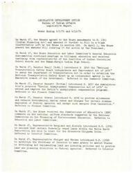 ["The Legislative Report covers various bills and hearings related to Indian affairs, education, transportation, unemployment compensation, land use planning, and healthcare. It also includes discussions on the establishment of certain trusts for tribes, revisions to housing acts, and the establishment of new programs and committees. The report highlights legislative actions taken in both the Senate and House of Representatives during the specified weeks."]