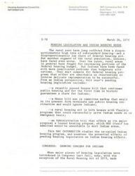 ["The Housing Assistance Council Inc. provides information on pending housing legislation and the specific needs of Indian communities. The document  discusses the history of Indian housing programs, including low-rent, mutual help, and turnkey III homeownership programs. It also highlights the challenges and limitations of federal housing programs in meeting the housing needs of Indigenous communities. Additionally, it addresses recent legislation that aims to address the housing needs of Indians and rural populations."]