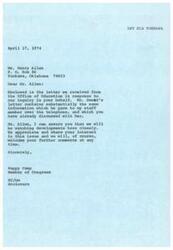 ["The document  is a series of correspondence regarding the Tonkawa Indian Tribe's applications for funding under Part B of Title IV of the Indian Education Act. The tribe has submitted proposals for a Special Education Assistance Project for Indian Youth and an Area Indian Health Career Counseling Program. The documents express concern about the status of the applications and the notification process for approved and rejected proposals. Congressional representatives are involved in advocating for the tribe and ensuring fair consideration of their applications."]