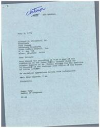 ["The Inter-Tribal Council has passed a resolution in support of Mr. Thomas J. Ellison for the position of Director of the Muskogee Area Office of the Bureau of Indian Affairs. The resolution highlights Mr. Ellison's commitment to serving the tribes of Northeast Oklahoma and requests that all concerned recognize and support his appointment. The document from Member of Congress Happy Camp expresses gratitude for receiving the information about the resolution."]