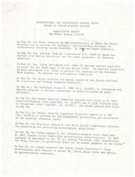 ["The document  provides a detailed report on various legislative activities and bills introduced in Congress related to Indian affairs, social security, mining operations, land trusts, disaster assistance, health professions training, public housing programs, Native American policy, settlement of land disputes, juvenile justice, and criminal law reforms. The report also includes information on committee hearings and reports, as well as the signing of various bills by the President."]