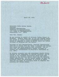 ["The document  is a letter urging for funding to continue the renovation of Chilocco Indian School in Oklahoma. It discusses the need for additional funds for planning and design to upgrade the school to better serve Indian children. The document includes resolutions from the Chilocco Alumni Association and the Chilocco School Board requesting $400,000 for Phase II planning and design. It also provides information on the current conditions of the school and the proposed facilities."]