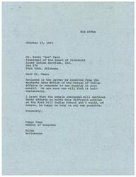 ["The document  consists of a series of letters between various individuals regarding concerns about drug and alcohol use at the Fort Sill Indian School. Congressman Happy Camp expresses his support and offers assistance in addressing the issue, while the School Superintendent and Area Director outline the steps being taken to combat drug and alcohol use among students. Congressman Camp also seeks feedback from the Area Director and expresses confidence in their ability to address the problem."]