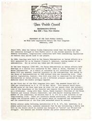 ["The Taos Pueblo Council is advocating for the restoration of the Blue Lake Area, which was seized unjustly by the Federal Government. They support H.R. 471, which would place 48,000 acres of the area in trust for their people and maintain it as a wilderness. They oppose Senator Anderson's proposal, which would reduce the protected wilderness area to 4,600 acres and allow commercial harvesting of timber. They argue that the entire Rio Pueblo watershed holds religious significance for their tribe and should be protected."]