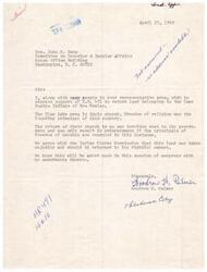 ["The letter expresses support for H.R. 471 to return land belonging to the Taos Pueblo Indians of New Mexico, specifically the Blue Lake area which is considered their church. It emphasizes the importance of freedom of religion and the unjust taking of the land. The writer urges for the return of the land without any amendments in the current session of congress."]
