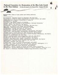 ["The National Committee for Restoration of the Blue Lake Lands to the Taos Indians is a group led by various prominent individuals from different backgrounds, including authors, artists, civic leaders, and religious figures. They are working towards restoring the Blue Lake Lands to the Taos Indians and have members from various parts of the United States."]