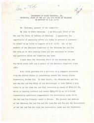 ["Elmer Manatowa, Principal Chief of the Sac and Fox Tribe of Oklahoma, supports H.R. 11771 which divides a judgment award between the Oklahoma Sac and Fox and the Iowa Sac and Fox tribes based on current membership. The Department of the Interior prefers using 1937 census rolls for division, but the Oklahoma Sac and Fox disagree, citing flaws in the 1937 roll and differences in tribal membership criteria. They argue that dividing the award based on current membership is the fairest and most democratic approach."]