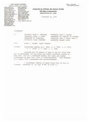 ["The document lists the members of the Committee on Interior and Insular Affairs in the U.S. House of Representatives in 1972. It also includes a memorandum from Chief Counsel Lewis G. Sigler to several congressmen regarding a conference meeting on six bills scheduled for September 24. The memorandum includes copies of the bills, committee reports, and recommendations for resolving differences between the House and Senate versions of the bills."]
