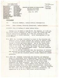 ["The document provides a list of members of the Committee on Interior and Insular Affairs of the Ninety-Third Congress and a memorandum regarding the markup of seven Indian bills. The bills involve transferring land in trust for tribes and removing restrictive language on a 1956 Act relating to the Lumbee Indians of North Carolina. The bills aim to address land ownership issues, tribal land consolidation, and eligibility for federal programs for various tribes. Interior endorses the bills with amendments and there is no opposition to them during hearings."]
