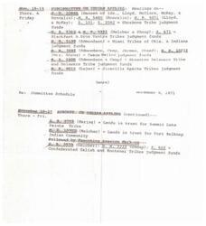 ["The document describes a series of hearings held by the Subcommittee on Indian Affairs on various bills related to judgment funds for different Native American tribes. The bills include provisions for lands held in trust for specific tribes, as well as the disposition of funds appropriated to pay judgments in favor of different tribes. The document also mentions an executive session for mark-up of additional bills related to judgment funds for various tribes."]