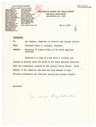 ["The document is a list of members of the Committee on Interior and Insular Affairs in the U.S. House of Representatives in 1972. The chairman, Wayne N. Aspinall, sent a memorandum to all members regarding the dispersal of Indian tribes on the North American continent, attaching a map showing the areas originally occupied by the tribes. The map is intended to provide a general overview for members who may not have detailed information on the topic."]