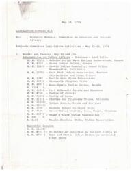 ["The document provides a summary of legislative activities conducted by the Subcommittee on Indian Affairs on May 22-23, 1972. The activities included hearings on various land bills related to different Indian tribes and reservations, as well as an executive session to authorize the partition of surface rights of Hopi and Navajo Indian Tribes in undivided trust lands."]