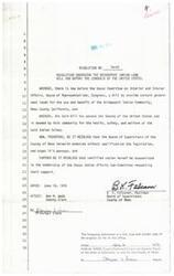 ["The document is a resolution endorsing the Bridgeport Indian Land Bill before the US Congress. The bill is needed for the health, safety, and welfare of the Bridgeport Indian Community in Mono County, California. The Board of Supervisors of Mono County endorses the legislation and urges its passage, requesting support from the House Indian Affairs Sub-Committee. The resolution was signed on June 18, 1974."]