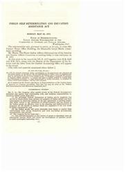 ["The document discusses the Indian Self-Determination and Education Assistance Act, which aims to promote maximum Indian participation in government and education, and provide assistance to upgrade Indian education. It emphasizes the importance of self-determination, educational opportunities, and parental/community control in improving the well-being of Indian communities. The Act allows for contracts between the Secretary of the Interior and Indian tribes to plan, conduct, and administer programs for the benefit of Indians."]