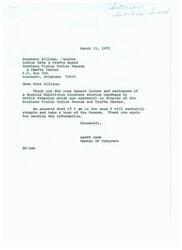 ["The document is a letter from Congressman Happy Camp thanking the Indian Arts & Crafts Board for sending information about a special exhibition of handbags by Nettie Standing at the Southern Plains Indian Museum and Crafts Center. The letter includes information about Nettie Standing's background and her work, as well as details about the handbags on display. It also mentions the Oklahoma Indian Arts and Crafts Cooperative, which is an Indian-owned business that showcases and sells handmade crafts."]