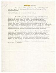 ["The document discusses bills H.R. 5950 and H.R. 8381, which authorize the purchase, sale, and exchange of lands on the Kalispel Indian Reservation to aid in land consolidation and development. The Department recommends amendments to allow sales to tribal members or Indians with fractionated interests and to permit encumbrances on mortgaged lands. The bills aim to consolidate land ownership, alleviate issues of heirship, and assist in leasing and disposition of tribal lands."]