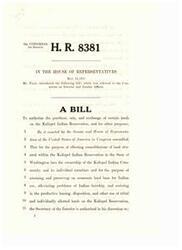 ["The document is a bill introduced in the House of Representatives in 1971, authorizing the purchase, sale, and exchange of certain lands on the Kalispel Indian Reservation in Washington. The purpose is to consolidate land ownership within the reservation, address issues of Indian heirship, and facilitate economic land use. The Secretary of the Interior is given authority to carry out these actions, subject to approval by the Kalispel Indian Community. Funds received from land sales are to be used for land consolidation purposes. The bill also allows for encumbrance of tribal land by mortgage or deed of trust, subject to foreclosure or sale according to Washington state laws."]