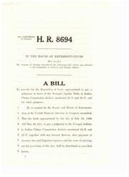 ["H.R. 8694 is a bill introduced by Mr. Steiger of Arizona in the House of Representatives in 1971. The bill is aimed at providing for the disposition of funds appropriated to pay a judgment in favor of the Yavapai Apache Tribe in Indian Claims Commission dockets numbered 22-E and 22-F. It outlines the process for distributing the funds among various groups, enrollment criteria, tax exemptions, and the establishment of rules and regulations to carry out the provisions of the Act."]