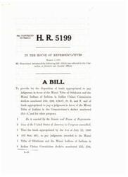 ["The bill H.R. 5199 aims to provide for the distribution of funds appropriated to pay judgments in favor of the Miami Tribe of Oklahoma and the Miami Indians of Indiana in Indian Claims Commission dockets. It also outlines procedures for adding names to enrollment rolls, distributing funds equally to enrolled individuals, and authorizing the use of funds by the Miami Tribe of Oklahoma. The bill also addresses the distribution of per capita shares and tax implications on the funds."]