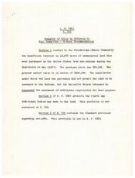 ["H. R. 4865 and S. 722 both address the conveyance of submarginal land to the Stockbridge-Munsee Community, purchased by the United States in the 1930s. H. R. 4865 includes provisions to protect individual Indian rights in the land, while S. 722 includes standard set-off provisions. The legislation aims to rectify the initial purchase restrictions that prevented the land from being conveyed to the Indians."]