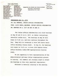 ["The document provides information about the members of the Indian Affairs Subcommittee in the U.S. House of Representatives and a meeting on S. 1017, an Indian contracting-education reform bill. It discusses the history of tribal sovereignty, the impact of administrative actions on Indian reservations, and the shift towards Indian self-determination. The meeting aims to address the importance of this legislation and encourages members to attend the hearings."]