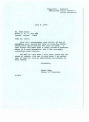 ["The letter is from Fred Huitt, a Klamath Indian parent, requesting help from Congressman Happy Camp in securing better educational opportunities for Indian children, specifically through funding for boarding schools like Chemawa or Stewart. Huitt emphasizes the importance of education in preparing children for the changing world and expresses concern over the lack of financial resources to provide the best education possible."]