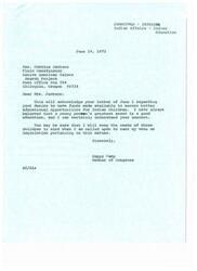 ["Mrs. Corrine Jackson, Field Coordinator of the Native American Talent Search Project, wrote a letter to Congressman John N. Happy Camp expressing the need for funds to provide better educational opportunities for Indian children, particularly to attend boarding schools. She emphasized the importance of education for these children and how it can help them become productive citizens. Congressman Happy Camp responded, acknowledging her concerns and promising to keep the needs of Indian children in mind when voting on relevant legislation."]