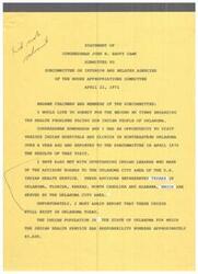 ["Congressman John N. Happy Camp expresses concern about the health problems facing the Indian population in Oklahoma, highlighting the lack of major surgical capabilities in Indian Health Service hospitals and clinics. He points out the shortages in staffing, facilities, and medicine, as well as the inadequate sanitary facilities in Indian communities. Camp urges the Subcommittee on Interior and Related Agencies to provide additional appropriations to address these deficiencies, including funding for supplies and staffing positions."]