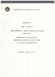 ["Frank C. Carlucci, Under Secretary of Health, Education, and Welfare, discusses the issue of property seizures by Indian militants before the Subcommittee on Indian Affairs. He emphasizes the need for clear Indian policy and the importance of addressing the grievances of American Indians. He highlights the threat of violence during these incidents and advocates for a balanced approach in dealing with illegal occupations, including holding individuals accountable for criminal actions. Carlucci also clarifies the issue of amnesty for those involved in the Bureau of Indian Affairs building occupation and emphasizes the need to prevent future confrontations."]