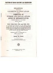 ["The document describes hearings held in 1972 regarding the partition of the surface rights in the Hopi and Navajo reservations between the tribes, as well as allotments to certain Paiute Indians. The hearings were held to discuss various bills related to this partition. The document also includes statements from individuals, letters, telegrams, and additional information related to the issue."]