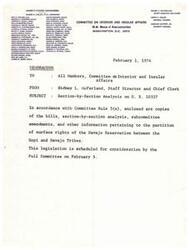 ["The document provides a list of members of the Committee on Interior and Insular Affairs in the U.S. House of Representatives and a memorandum from the Staff Director and Chief Clerk regarding H.R. 10337, which pertains to the partition of surface rights of the Navajo Reservation between the Hopi and Navajo Tribes. The legislation is scheduled for consideration by the Full Committee on February 5."]