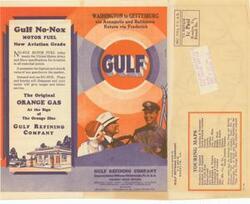 ["This touring map, titled Washington To Gettysburg Via Annapolis And Maryland Return Via Frederick, illustrates the distances in miles between key locations on the route and was produced by the Gulf Refining Company on June 1, 1930.  Dimensions: 9 x 11 3/8"]