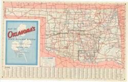 ["The Oklahoma State Highway System map from 1948 features key details of the highway network during that period, with dimensions of 21 1/2 x 33 3/4."]