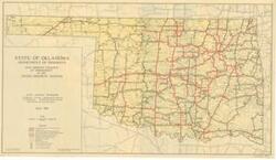 ["This 1934 map of Oklahoma Highways illustrates the condition of improvements in the state highway system. Dimensions: 16 x 27 3/4."]