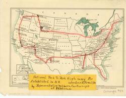 ["Map: National Park To Park Highway Established in the House of Representatives by Wilburn Cartwright (1934). Dimensions: 8 x 10 1/2."]