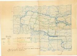 ["This map of Leflore County, Oklahoma (1915-1949) details various existing and proposed roads through the Winding Stair Mountain, with roads penciled in. Dimensions: 19 1/4 x 26."]