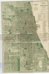 ["Blanchard's City Guide Map of Chicago (1916) shows passenger stations of steam railroads. Dimensions: 29 1/2 x 44."]