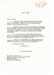["Mr. Johnson wrote to Congresswoman Helen Gahagan Douglas asking for information about H. R. 6143, a bill to incorporate the American Veterans of World War II. Douglas responded, explaining that national organizations like AMVETS are incorporated by Congress to clarify their status under federal tax statutes. She assured Johnson that she is working to secure the passage of the bill and offered further assistance if needed. Johnson had written on behalf of Southwest Post No. 27 of AMVETS and was seeking support for the bill and information on why their organization should receive a national charter."]