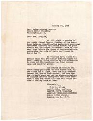 ["The document expresses gratitude to Representative Helen Gahagan Douglas for her statements regarding the role of Negro servicemen in World War II. The American Veterans Committee in Jamaica supports her efforts to fight against discrimination and uphold democratic values at home."]