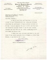 ["The document is a letter from Reverend R.H. Johnson expressing gratitude to Representative Helen G. Douglas for her support of Negro soldiers in World War II. He commends her courage and fairness, and mentions that her statement will be published in a school paper."]