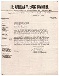 ["The American Veterans Committee congratulates Helen Gahagan Douglas for highlighting the contributions of Negro troops during the war, emphasizing their intelligence, willingness to serve, and heroism. This action is seen as important in bridging racial divides in the country."]