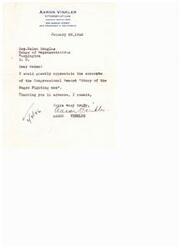 ["Aaron Winkler, an attorney in San Francisco, wrote to Representative Helen Douglas requesting excerpts from the Congressional Record regarding the \"Story of the Negro Fighting Man\" on January 28, 1946. He expresses his appreciation in advance for her assistance."]