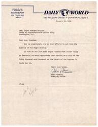["The document is congratulating Helen Gahagan Douglas on her efforts to document the history of Negro soldiers in World War II. The sender requests a copy of the document for publication, in light of Negro History Week in February."]