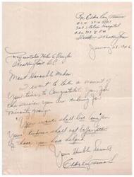 ["A letter addressed to Pr. Edder Key Thomas, congratulating him for his service and kindness towards others. The sender expresses gratitude and admiration for his work, acknowledging the impact he has had on those he has helped."]