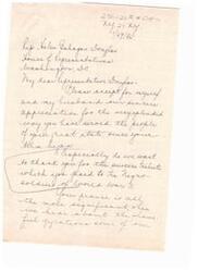 ["The document is addressed to Representative Helen Gahagan Douglas, thanking her for her service to the people of her state and for paying tribute to African American soldiers in World War II. The writer expresses appreciation for her actions and criticizes other members of Congress for their behavior. The writer hopes for Douglas' continued success in Congress and believes they speak for all democratic people in the country."]