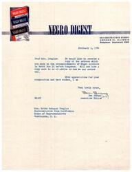 ["The document is requesting a copy of a speech made by Mrs. Douglas about the accomplishments of Negro soldiers in World War II before Congress. The sender, Ben Burns, asks for a copy to be sent or for information on how to obtain one. The document expresses appreciation for cooperation and best wishes."]