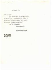 ["Helen Gahagan Douglas sent Mr. Lerner a record of the achievements of a Negro soldier in World War II, which she hoped could be published in P.M. Newspaper for Negro History Week."]