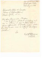 ["The document is a request for a copy of the book \"Negro Soldier\" from Helen G. Douglas, a House of Representatives member, by a former history student and veteran named Arbele."]