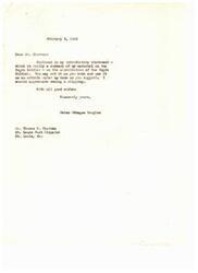 ["Helen Gahagan Douglas sent a letter to Mr. Sherman enclosing an introductory statement on the contribution of the Negro Soldier, which he could use as an article under her name. Mr. Sherman requested an abstract of her speeches on the same topic to be published as an article. The company welcomes suggestions from its patrons regarding its service."]