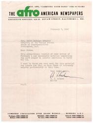 ["The editor of the American Newspapers, W. I. Gibson, acknowledges receiving material from Hon. Helen Gahagan Douglas about the contributions of colored Americans in World War II. He thanks her for the information and finds it helpful, particularly at that time. The American Newspapers have a combined circulation of over 200,000 weekly and are members of the A.B.C. organization."]